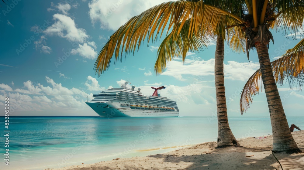Cruise To Caribbean With Palm tree On Coral Beach Cruise To Caribbean With Palm tree On Coral Beach