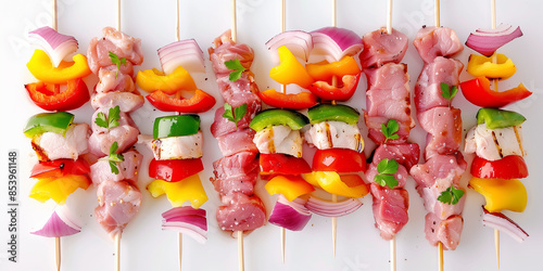 Raw chicken skewers for bbq, uncooking chicken meat, Healthy food, Generative AI