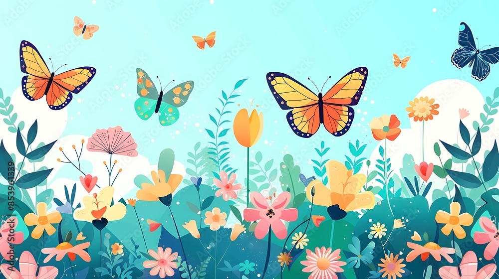 Springtime Meadow with Butterflies and Flowers Springtime Meadow with Butterflies and Flowers