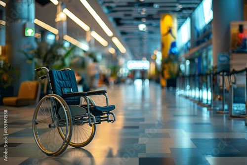 Empty Wheelchair in Modern Airport Terminal