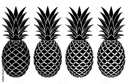 pineapple fruit line art silhouette vector illustration