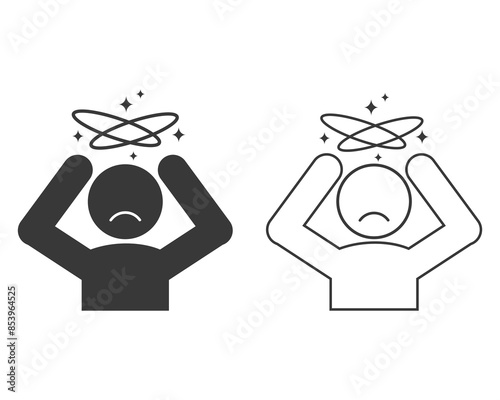 Dizziness icon, headache person, feeling dizzy, vertigo discomfort, editable stroke vector illustration