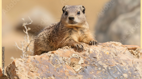 Close up of Dassie on the rocks in Hermanus, Common Rock Hyrax - Procavia capensis, small mammal from African hillls and mountains, Namibia
