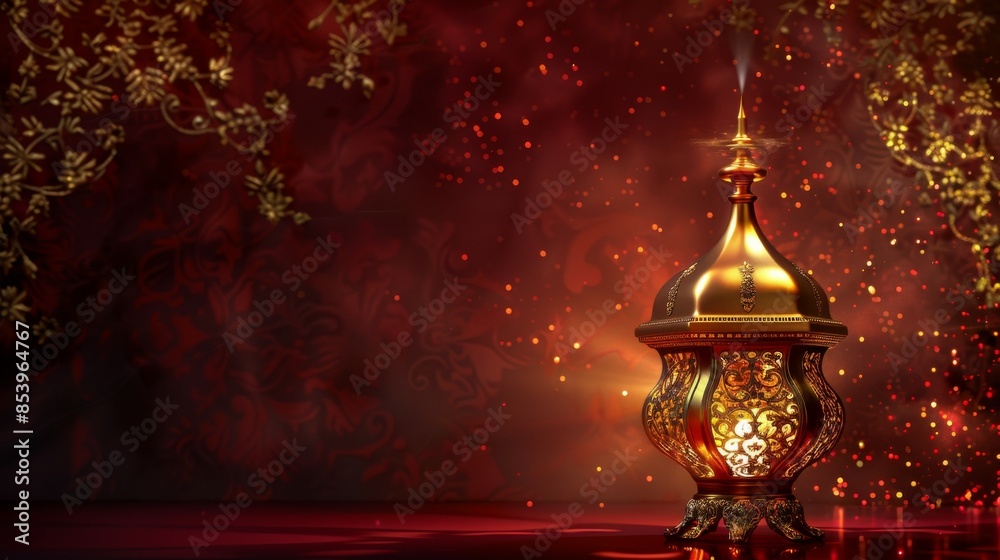 Ornate Golden Incense Burner with Red Background Ornate Golden Incense Burner with Red Background