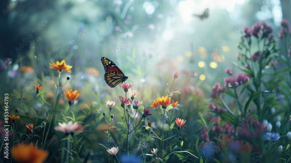 Butterfly on a Flower in a Sunlit Meadow
