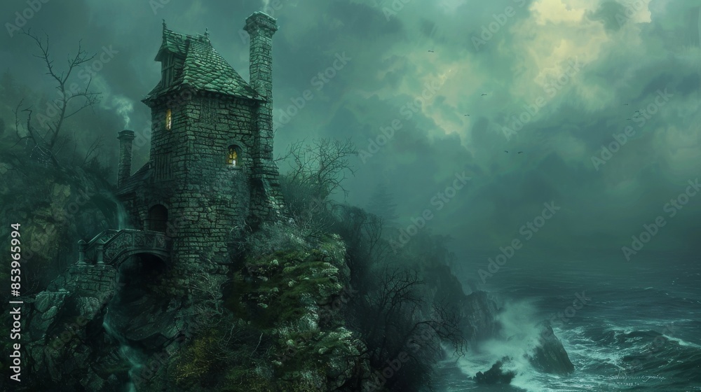 Mysterious Stone Tower on a Rocky Coastline Mysterious Stone Tower on a Rocky Coastline