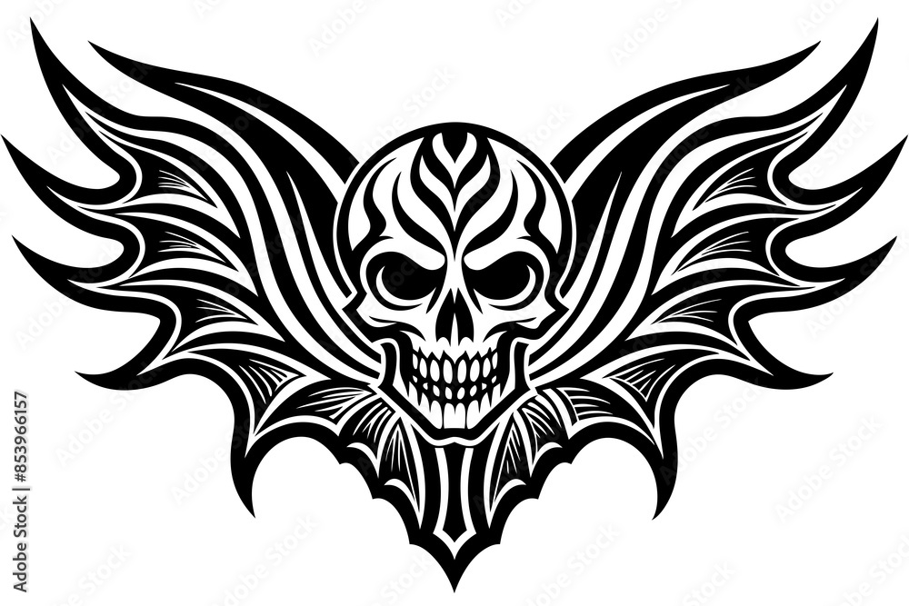 line art skull wing shape ornaments vector illustration