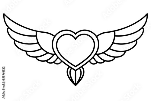 heart wing shape ornaments line art vector illustration