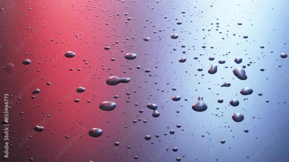 water drops falling on blue and red surface, video water drops falling on blue and red surface, video