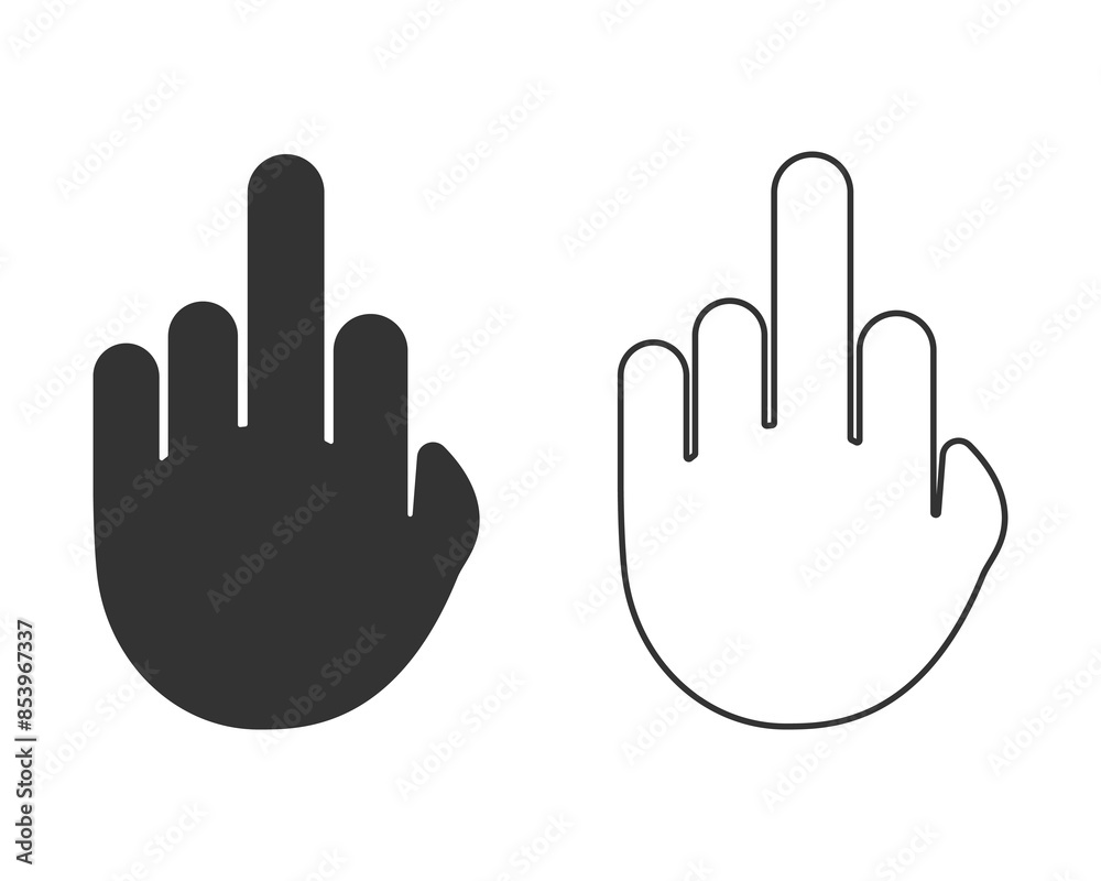 Fuck You Hand Gesture. Flat Vector line Icon illustration. Simple black symbol on white background. Fuck You Hand Gesture sign design template Fuck You Hand Gesture. Flat Vector line Icon illustration. Simple black symbol on white background. Fuck You Hand Gesture sign design template
