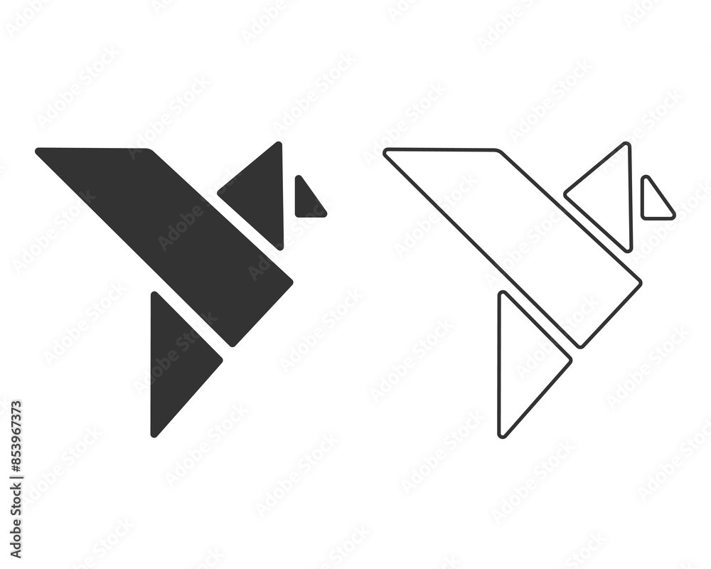 Origami Flying Bird Sign Symbol line Icon Logo Vector Origami Flying Bird Sign Symbol line Icon Logo Vector
