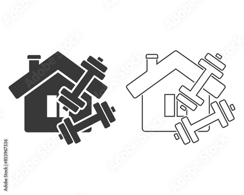 Fitness at home vector line icon. gym fit illustration sign. workout house symbol. training sport exercise logo