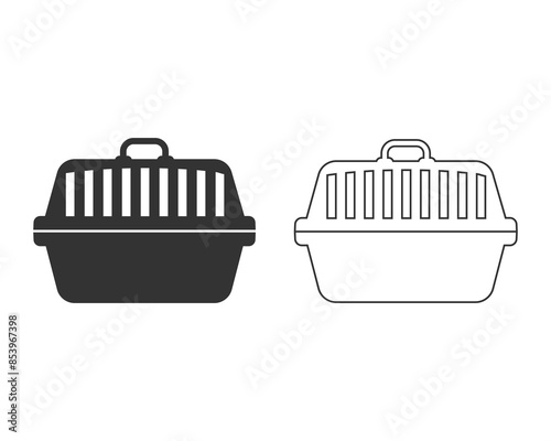 Pet carry case line icon isolated on white background. Carrier for animals, dog and cat. Container for animals. Animal transport box. Set icon in color square buttons. Vector