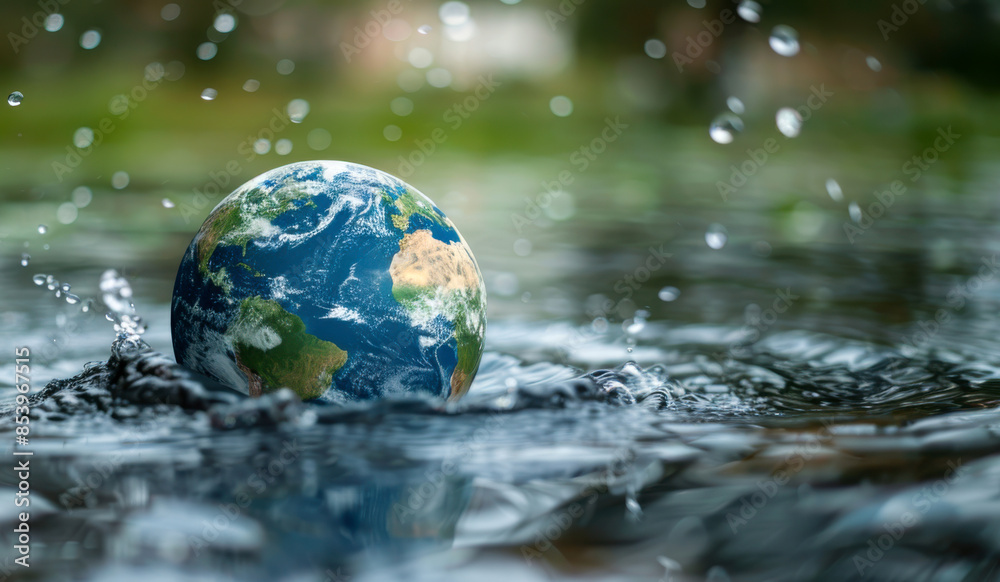 Earth globe on the water Earth globe on the water