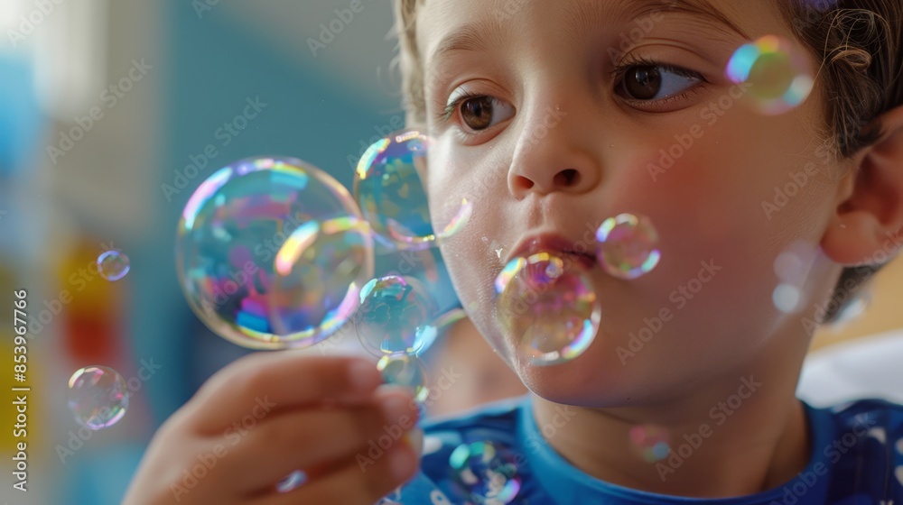 Child Patient Blowing Bubbles with Joy at Pediatrician's Office - Playful and Positive Atmosphere in Clinical Setting Child Patient Blowing Bubbles with Joy at Pediatrician's Office - Playful and Positive Atmosphere in Clinical Setting