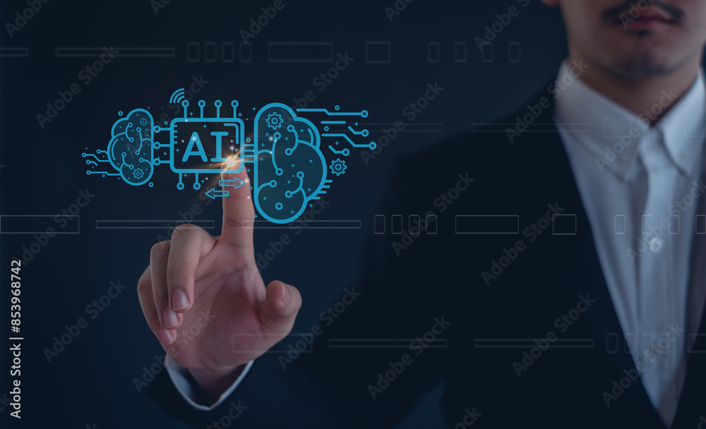 Ai technology, man using technology smartphone, artificial intelligence by enter command prompt for generates something, Chat with AI. Ai technology, man using technology smartphone, artificial intelligence by enter command prompt for generates something, Chat with AI.