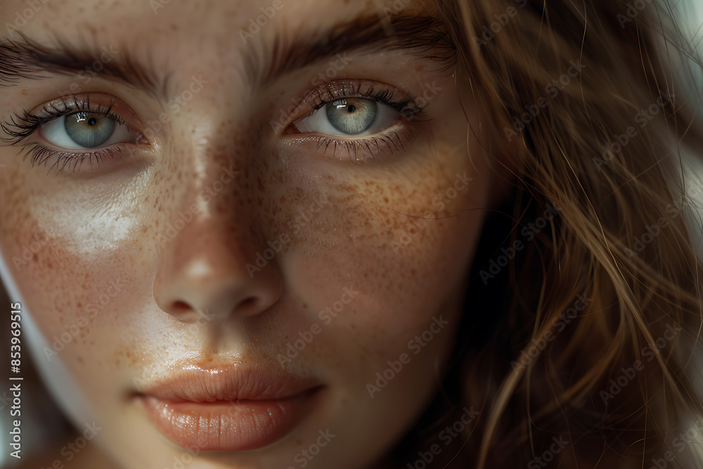 Close-up portrait of a woman with flawless skin, showcasing her natural beauty in a stunning beauty concept. Close-up portrait of a woman with flawless skin, showcasing her natural beauty in a stunning beauty concept.