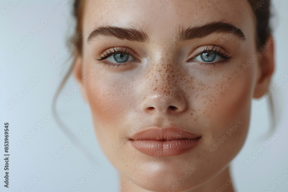 Close-up portrait of a woman with flawless skin, showcasing her natural beauty in a stunning beauty concept. Close-up portrait of a woman with flawless skin, showcasing her natural beauty in a stunning beauty concept.