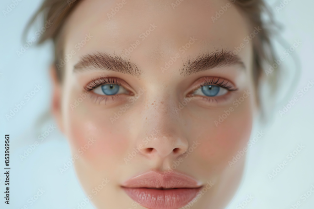 Close-up portrait of a woman with flawless skin, showcasing her natural beauty in a stunning beauty concept. Close-up portrait of a woman with flawless skin, showcasing her natural beauty in a stunning beauty concept.