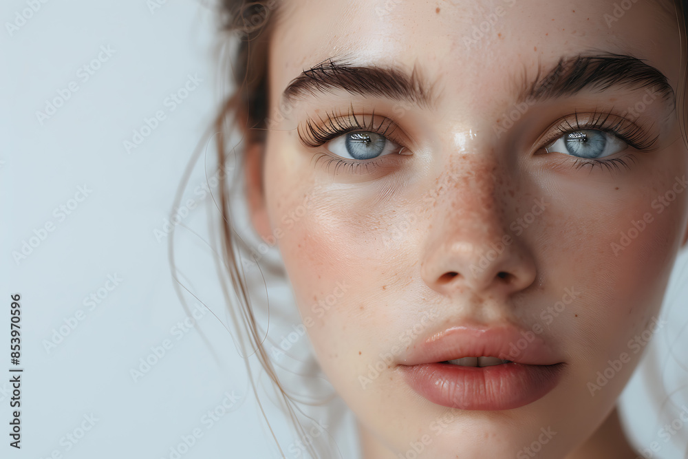 Close-up portrait of a woman with flawless skin, showcasing her natural beauty in a stunning beauty concept. Close-up portrait of a woman with flawless skin, showcasing her natural beauty in a stunning beauty concept.