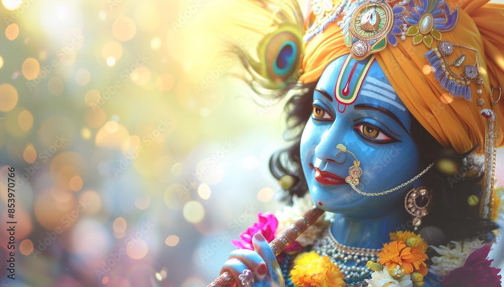 Close up face statue of Indian god with bokeh background - ai generative Close up face statue of Indian god with bokeh background - ai generative
