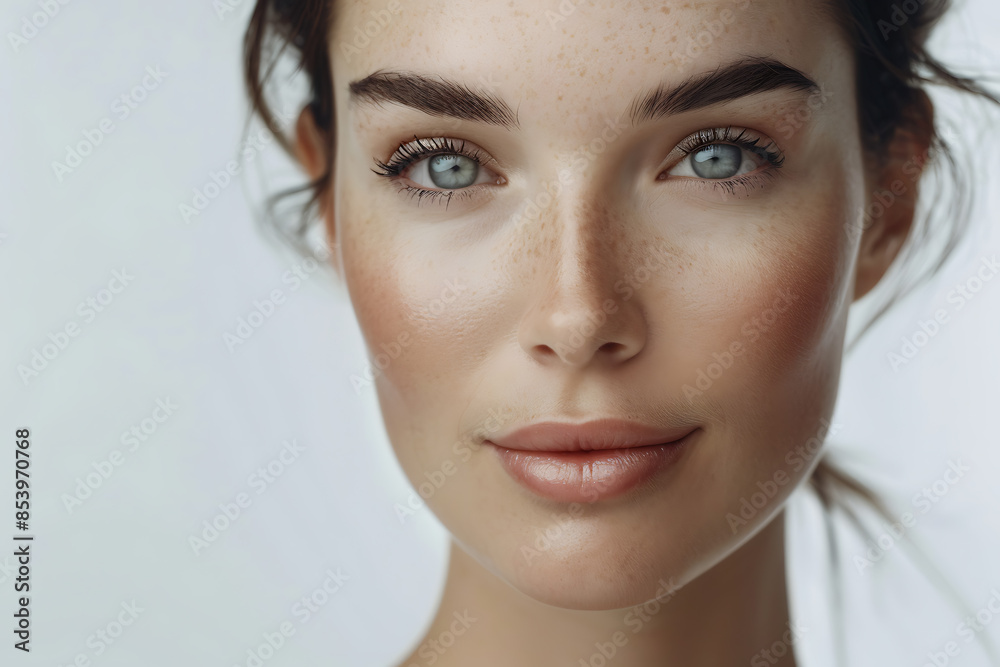 Close-up portrait of a woman with flawless skin, showcasing her natural beauty in a stunning beauty concept. Close-up portrait of a woman with flawless skin, showcasing her natural beauty in a stunning beauty concept.