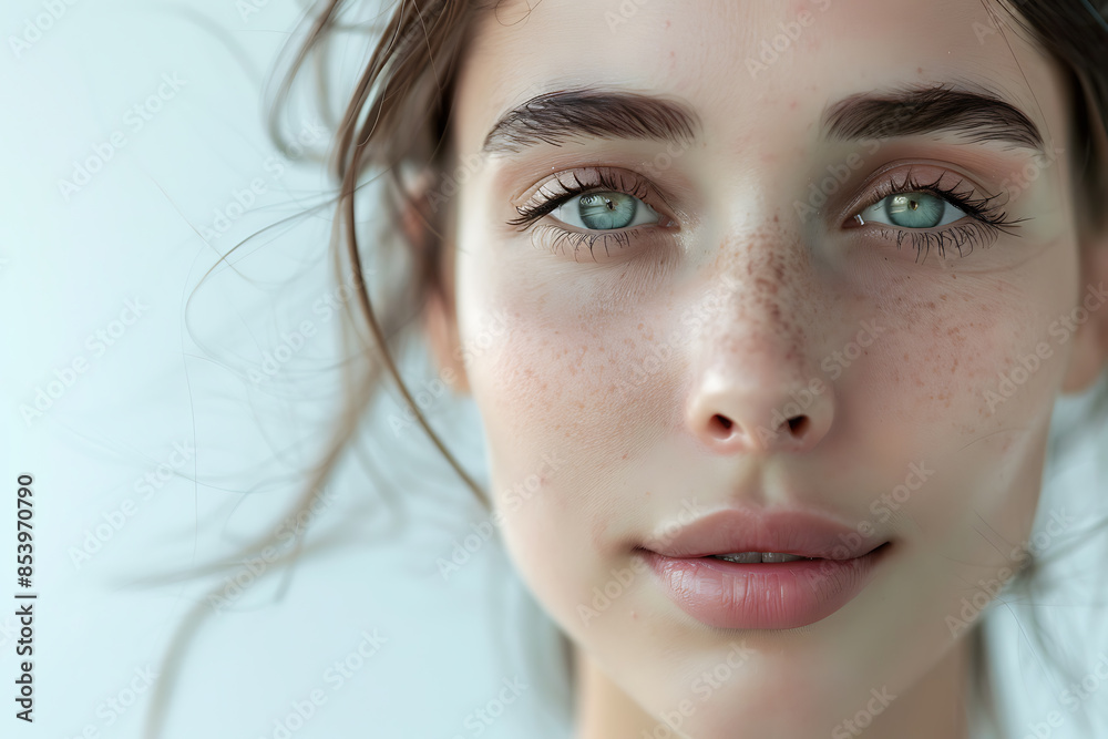 Close-up portrait of a woman with flawless skin, showcasing her natural beauty in a stunning beauty concept. Close-up portrait of a woman with flawless skin, showcasing her natural beauty in a stunning beauty concept.