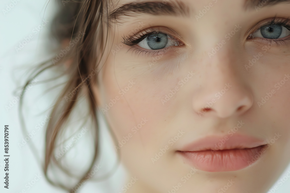Close-up portrait of a woman with flawless skin, showcasing her natural beauty in a stunning beauty concept. Close-up portrait of a woman with flawless skin, showcasing her natural beauty in a stunning beauty concept.