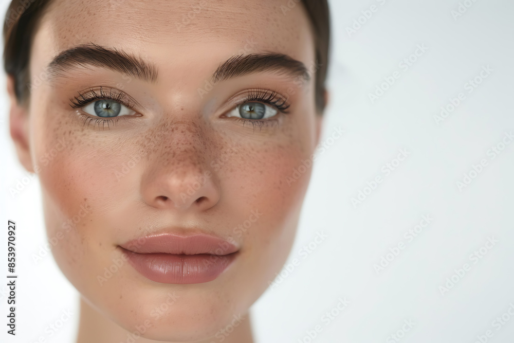 Close-up portrait of a woman with flawless skin, showcasing her natural beauty in a stunning beauty concept. Close-up portrait of a woman with flawless skin, showcasing her natural beauty in a stunning beauty concept.