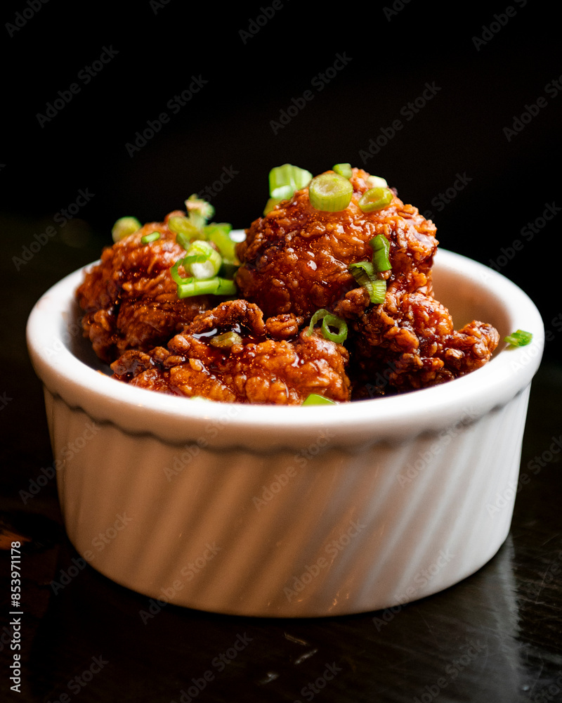 Deep fired salmon bites with green onions. Deep fired salmon bites with green onions.