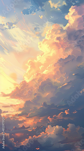 A tranquil blend of clouds at sunset, showcasing warm colors and a peaceful vibe. Generate AI © VinaAmeliaGRPHIC