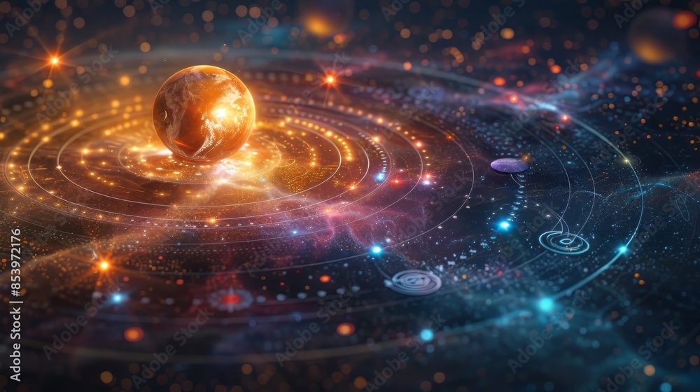Obraz premium Digital Planet in Galactic Orbit