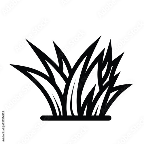 Grass leaves icon illustration with black outline isolated on square white background. Simple flat cartoon art styled drawing.