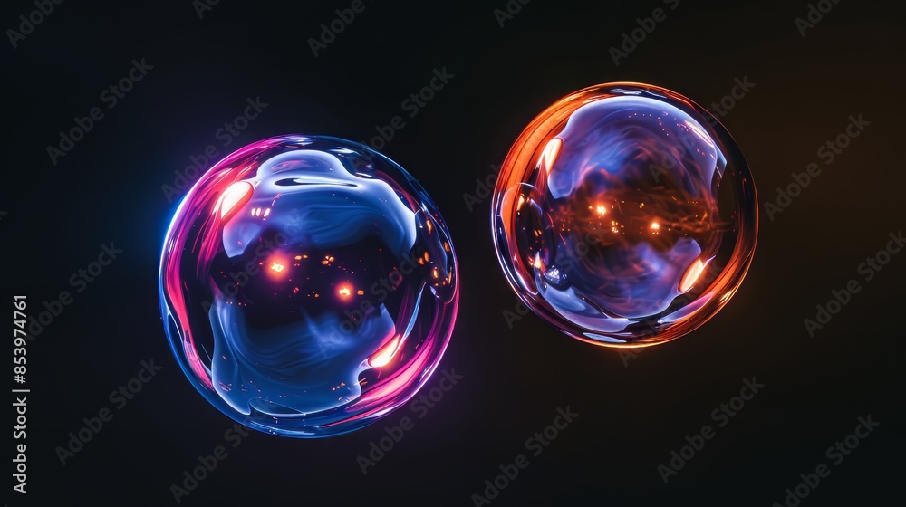 Two Illuminated Bubbles on a Black Background Two Illuminated Bubbles on a Black Background