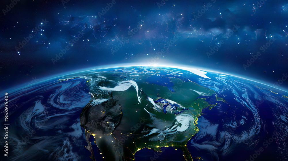 Ultra-detailed depiction of planet Earth from an outer space viewpoint showing realistic surface and world map vivid blue and green tones starry night sky backdrop Ultra-detailed depiction of planet Earth from an outer space viewpoint showing realistic surface and world map vivid blue and green tones starry night sky backdrop