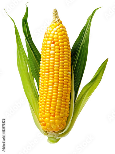 Fresh Yellow Corn with Green Leaves on isolated background