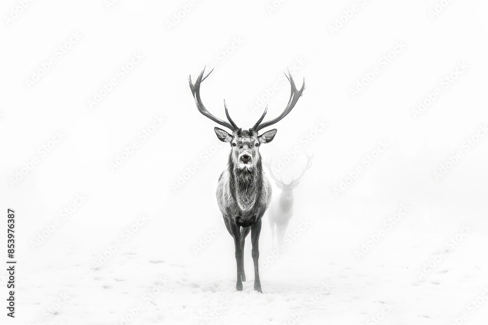 Majestic deer in snowy landscape a serene winter scene of nature's beauty and tranquility Majestic deer in snowy landscape a serene winter scene of nature's beauty and tranquility