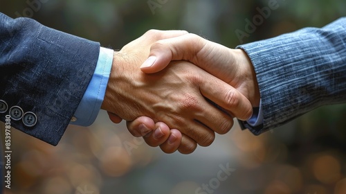 Wallpaper Mural A close-up image capturing a handshake between two individuals, symbolizing agreement or greeting, with a blurred background Torontodigital.ca