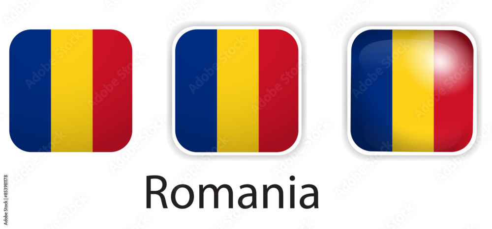 Fototapeta premium Romania flag vector icons set in the shape of rounded square