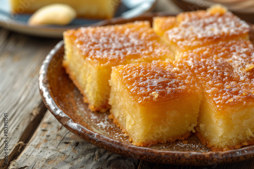 Middle eastern semolina cake basbousa. namoora, hareesa dessert. Turkish dessert. photo