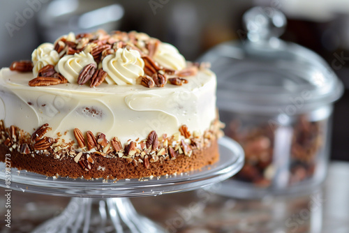 Hummingbird cake with pecans and cream cheese frosting. © sashka1313