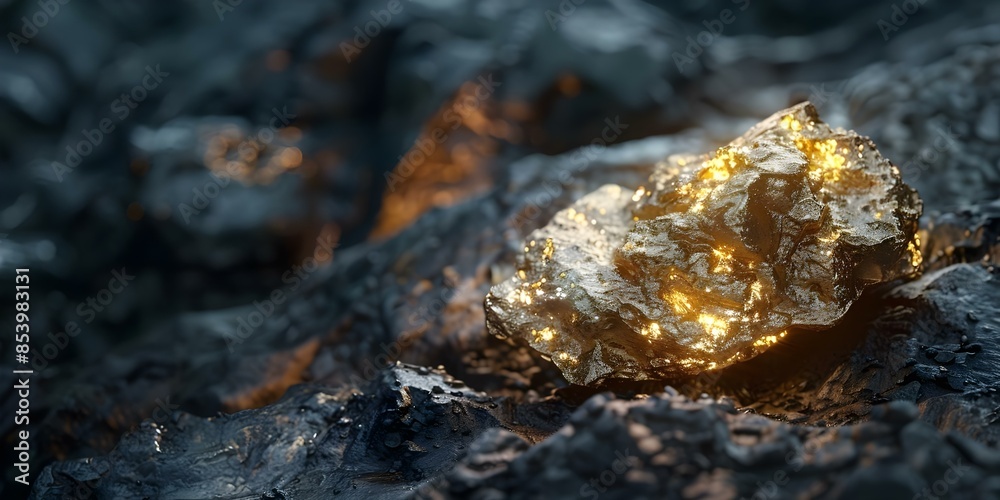 Rough gold nugget resembling a rocky appearance from mining and prospecting. Concept Gold Nugget Formation, Mining and Prospecting, Rocky Texture, Metallic Shine Rough gold nugget resembling a rocky appearance from mining and prospecting. Concept Gold Nugget Formation, Mining and Prospecting, Rocky Texture, Metallic Shine