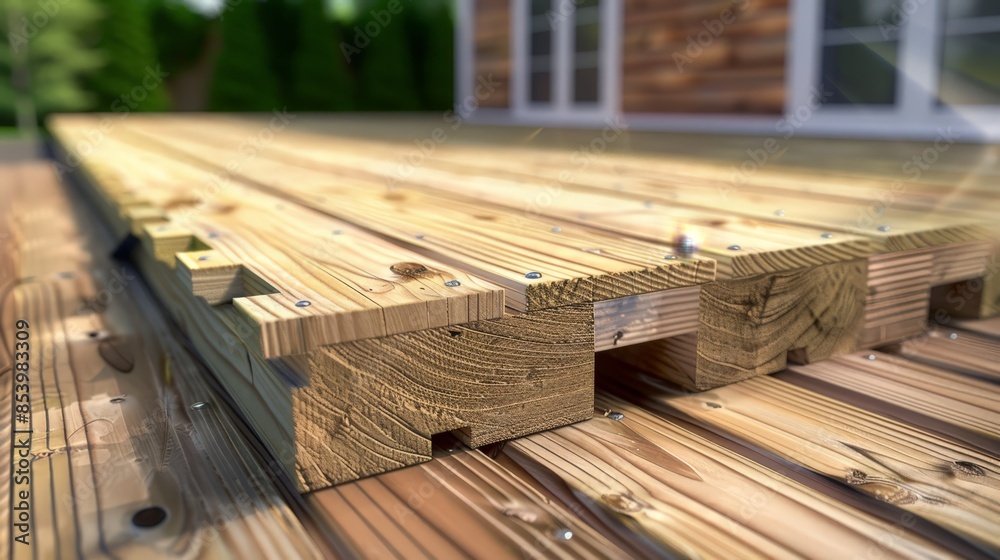Installing deck boards with above ground deck, patio construction. outdoor home improvement. Installing deck boards with above ground deck, patio construction. outdoor home improvement.