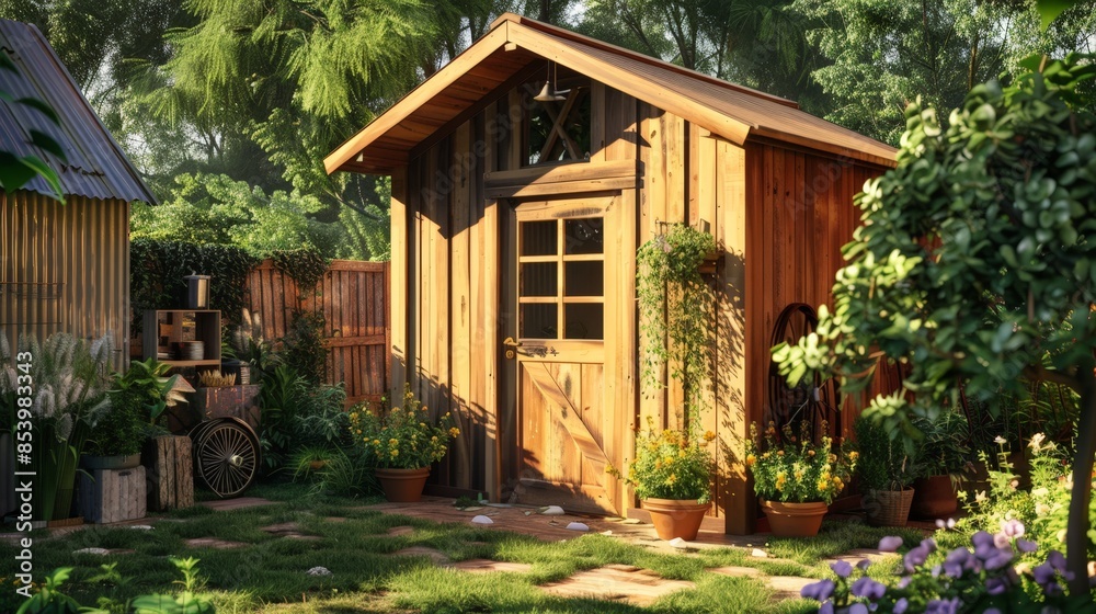 Warm patio garden shed sun shine. wood work. Warm patio garden shed sun shine. wood work.