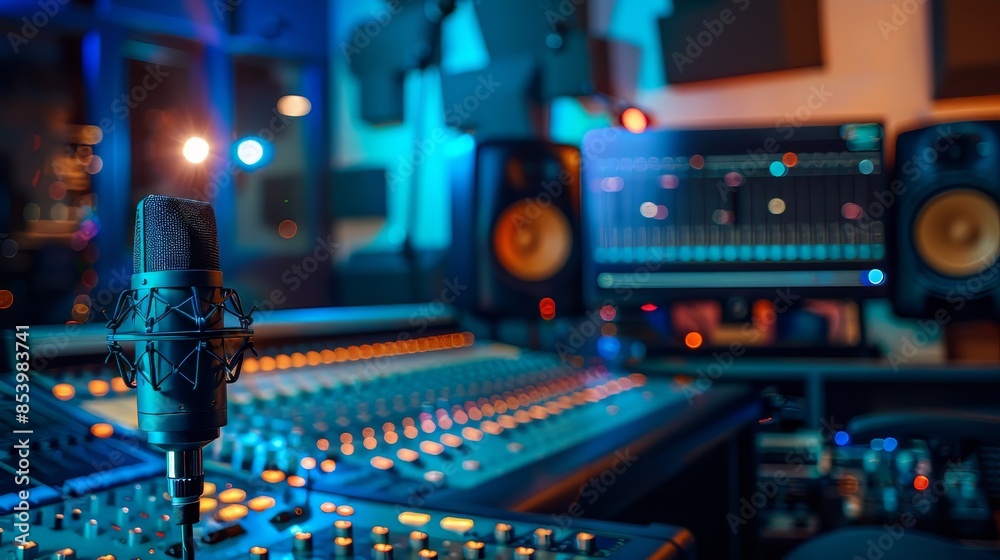 Fototapeta premium Recording Studio Microphone and Mixer