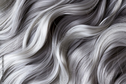 A long, silky, gray hair with a wavy texture, perfect for hair salon, hair advertisement