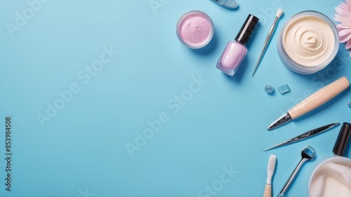 illustration of cosmetic equipment with a color background suitable for beauty banner promotions. Cosmetics With Text Space background copy space. 