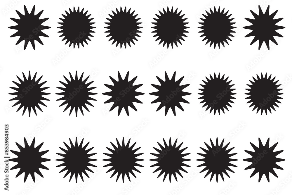 Set of black doodle-style stars drawn by hand. Grunge scrawls, charcoal scribbles, rough brush strokes, underlines and circles. Bold charcoal freehand stars. Crayon or marker scribbles