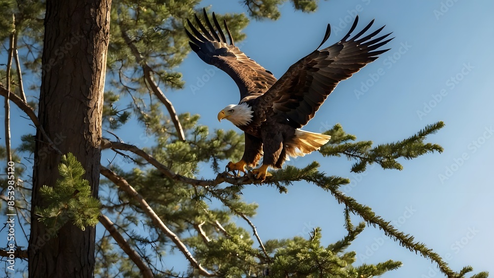 An eagle is about to land on a tree branch with its wings spread. An eagle is about to land on a tree branch with its wings spread.