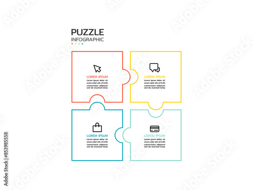 Puzzle infographic with four piece business presentation. Circle infograph. 4 Step puzzle round process diagram.